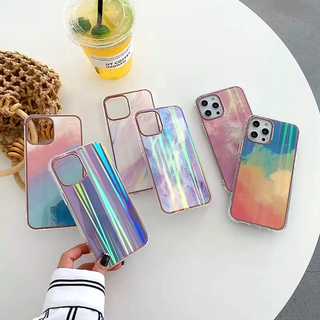 

Luxury Aurora Phone Case For iphone 13 12 11 Pro XS Max Laser Cute Clouds Protective Cover For coque iphone 7 8 plus X XR Fundas