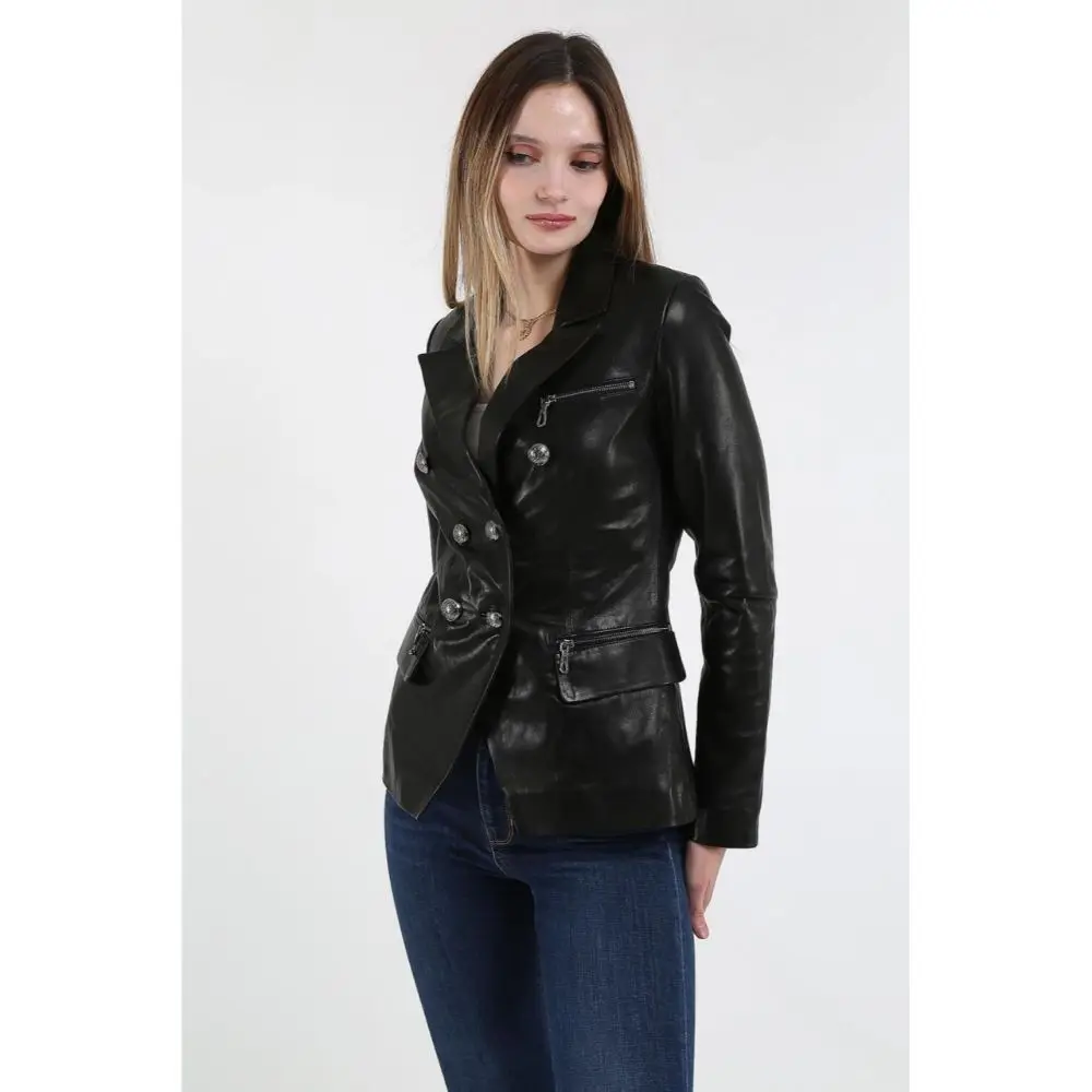 Genuine Leather Women's Black Coat Leather Jacket Luxury Genuine Lambskin Back Jacket Coat Female Jacket Casual woman