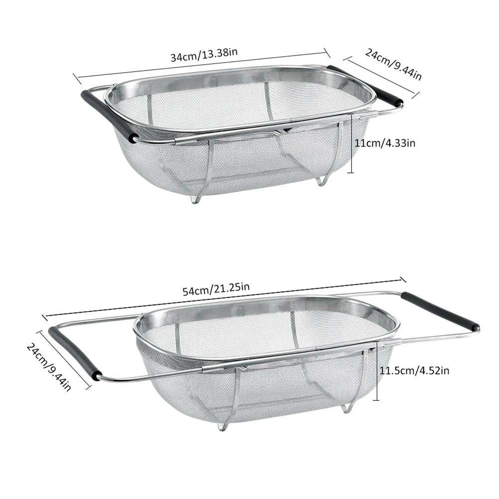

Scalable Adjustable Kitchen Fruit Vegetables Meat Cleaning Basket Sink Drain Basket Stainless Steel Hanging Type Storage Basket