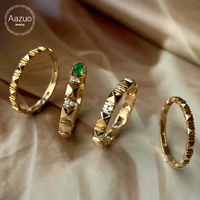 aazuo 18k solid yellow gold real natrual emerald real diamonds line ring gift for womanladies high class banquet party au750