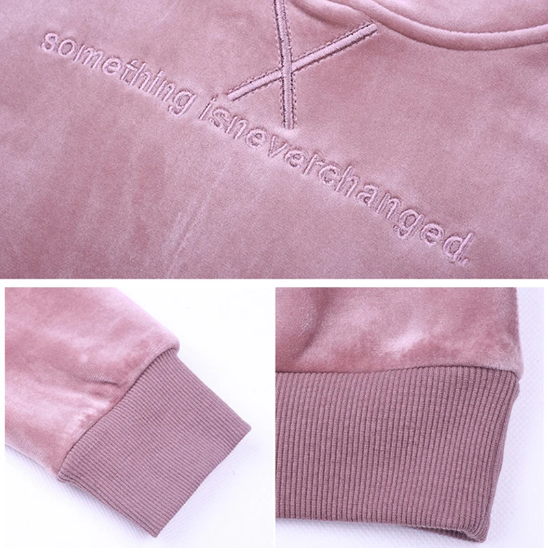 

Gold Velvet Thickening Plus Velvet Sports Suit Women Suit Tracksuit Winter New Casual Hooded Sweater Running Clothes Two-piece