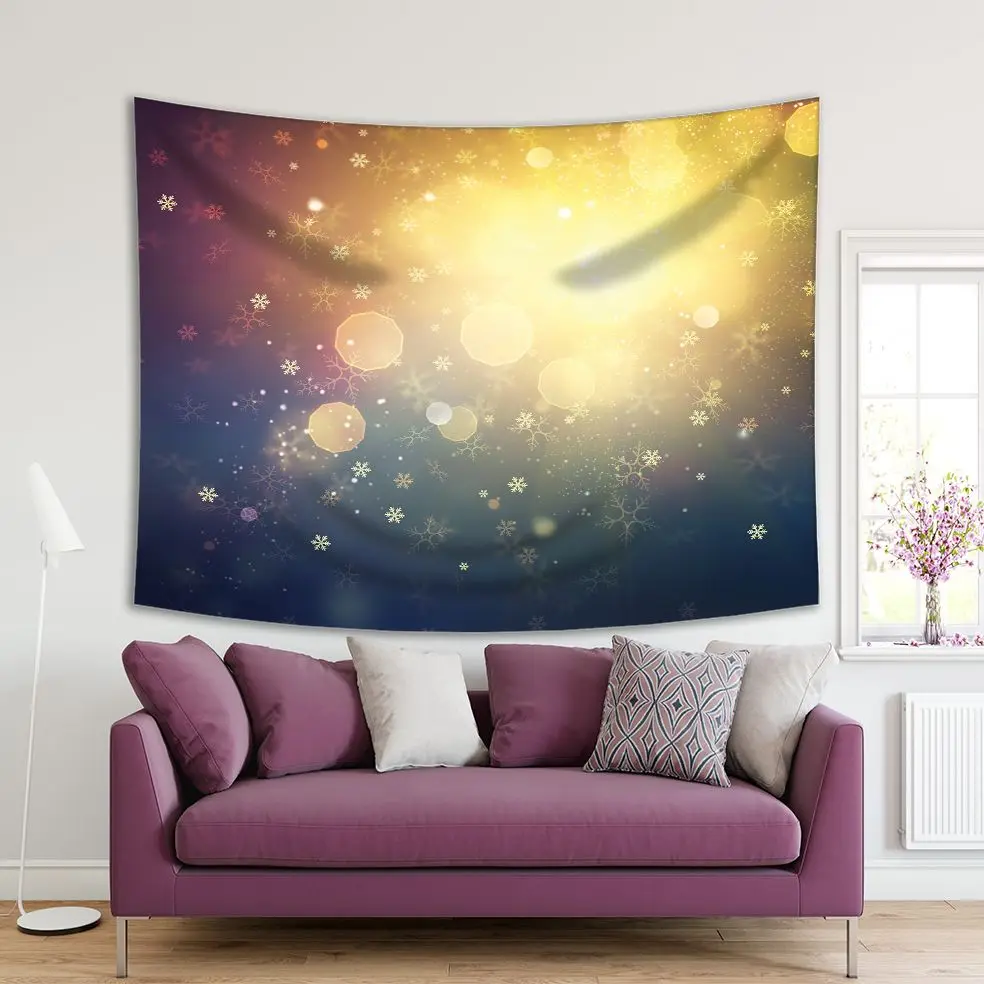 

Tapestry Snowflakes Stars and Street Light Christmas Holiday Season Magical Winter Night View Yellow Blue Purple