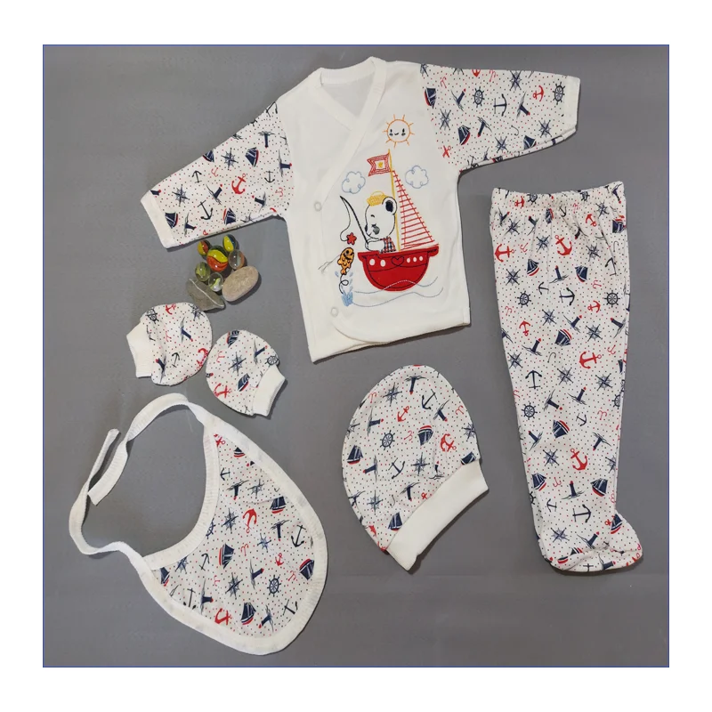 

0-3M Baby Girl Boy Clothes Set Marine Teddy Bear Design 2021 Summer Autumn Long Sleeve Cotton Outfit Clothes 5 Pcs.