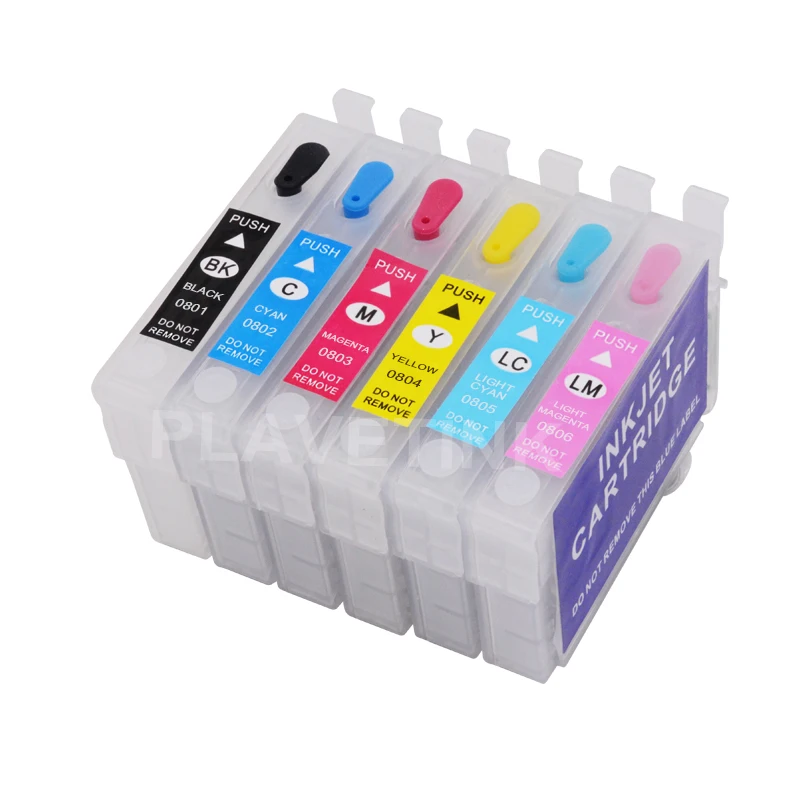 Plavetink 6 цветов T0801 многоразовый картридж + × 100 мл наборы чернил для Epson PX650W 660 700 Вт 710