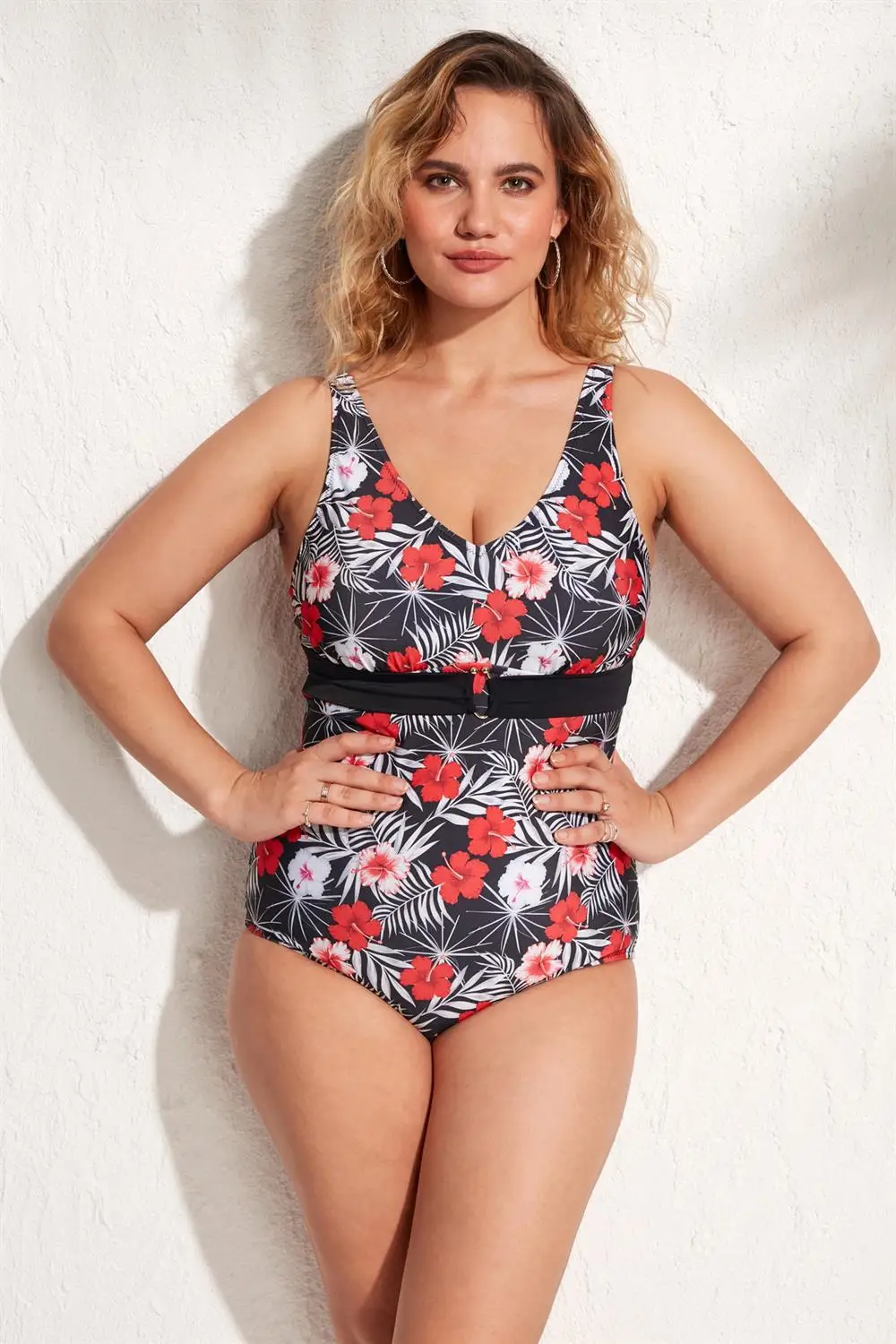 Ola Chicas Plus Size Swimwear For Women 4xl 5xl 6xl 7xl V Neck Accessory Patterned Swimsuits 2022 New Fashion Bathing Suit