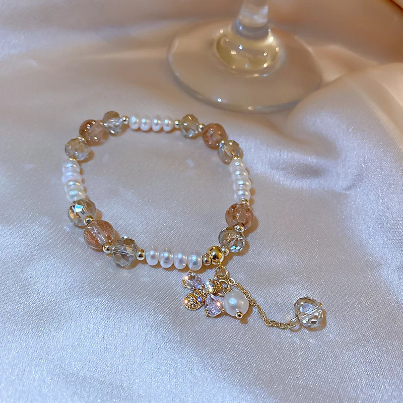 

2022 New Korean Bee Pearl Zircon Bracelets For Women Colorful Crystal Beaded Butterfly Fishtail Pearls Bracelet Handmade Jewelry