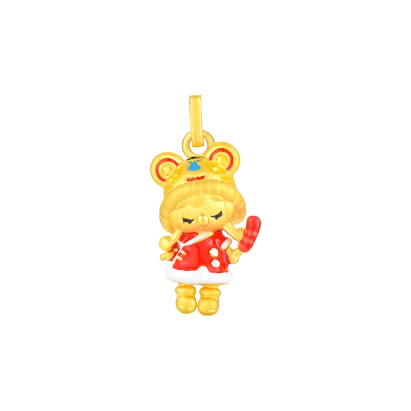 

Pure 24K Yellow Gold Pendant Women 999 Gold Tiger Girl Necklace Pendant