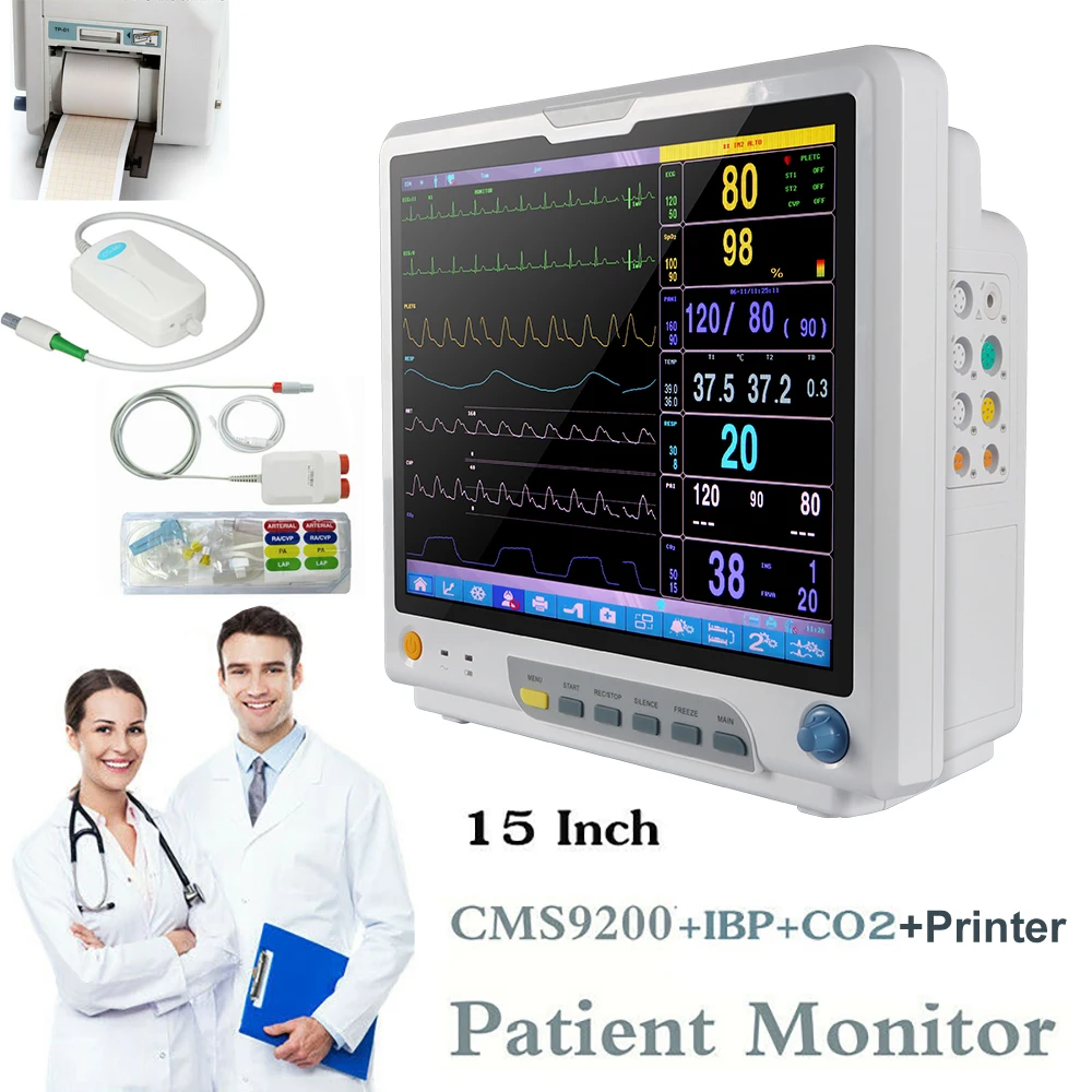 

CONTEC CMS9200 15 ''TFT LCD многопараметрический монитор пациента медицинская машина SPO2 монитор сердечного ритма принтер IBP и ETCO2