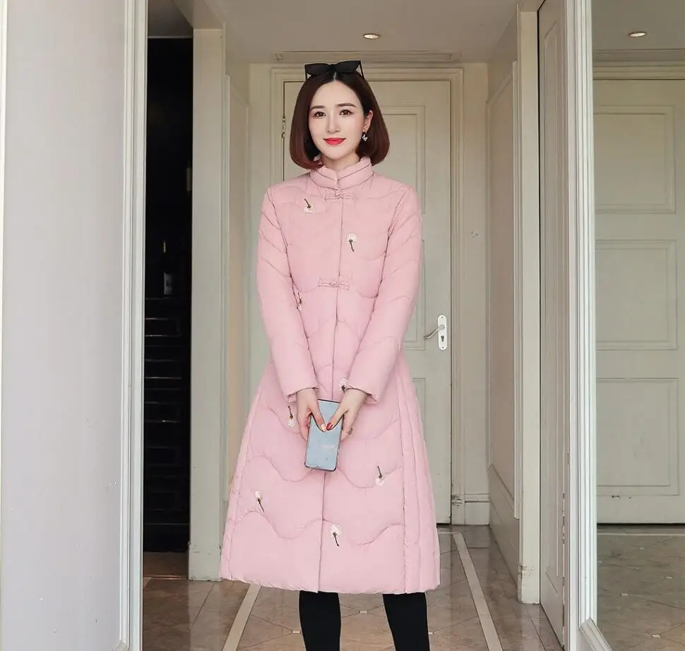 Модные Длинные парки с цветочным узором сезон осень женские куртки manteau femme Stand hiver