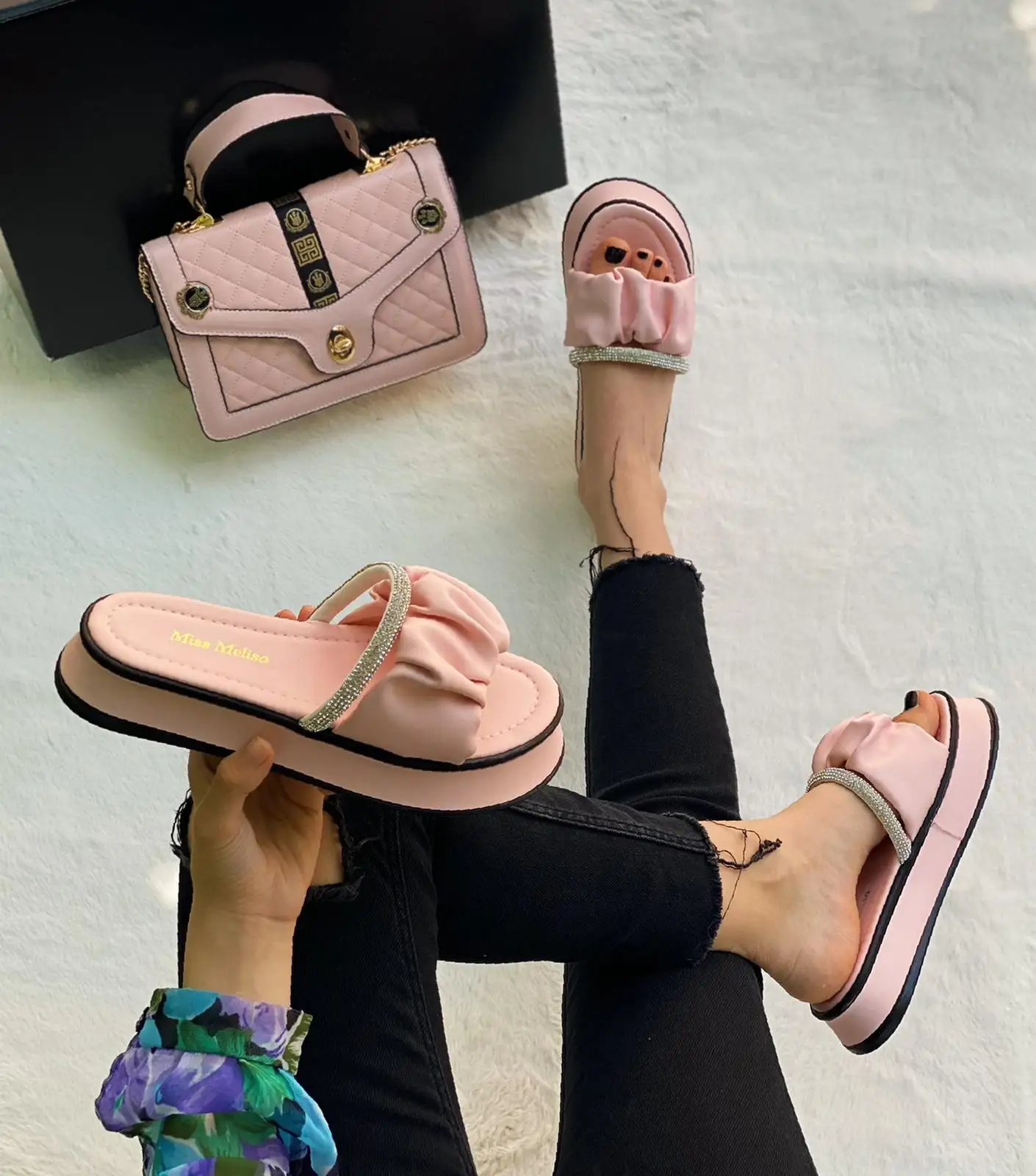 Miss Melisa Cotton Model Stone High Slippers TR119