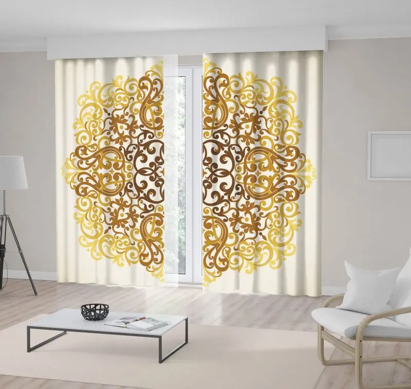 

Curtain of Classic Moroccan Style Mandala Artwork Floral Ornamental Pattern Brown Gold Colors
