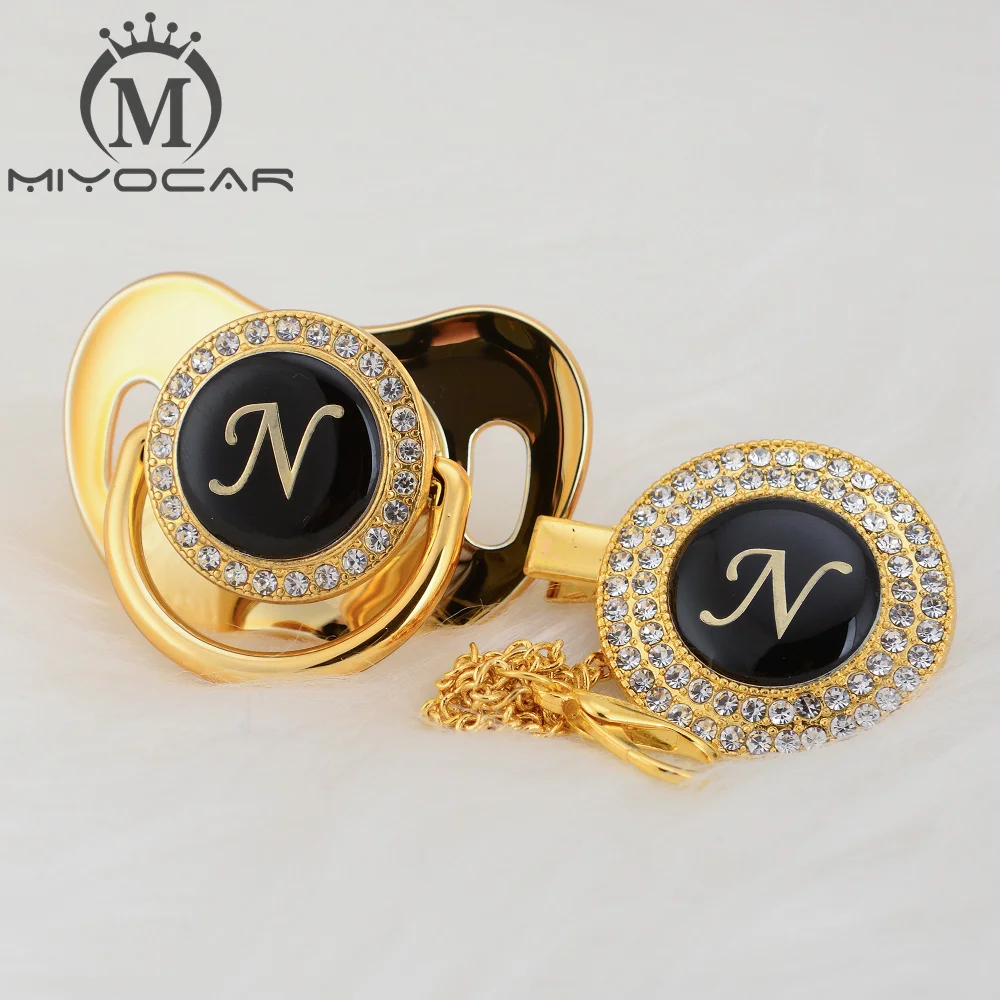 MIYOCAR уникальный дизайн имя инициалы Письмо N Элегантный bling соска и пустышка Клип BPA бесплатно пустышка bling уникальный дизайн LN