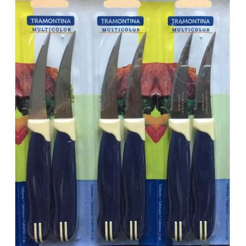 

Fruit Peeler Kitchen Knife Set Serrated Short Curl 6 Pieces Tramontina Original Brand Dark Blue Stainless Steel Blade