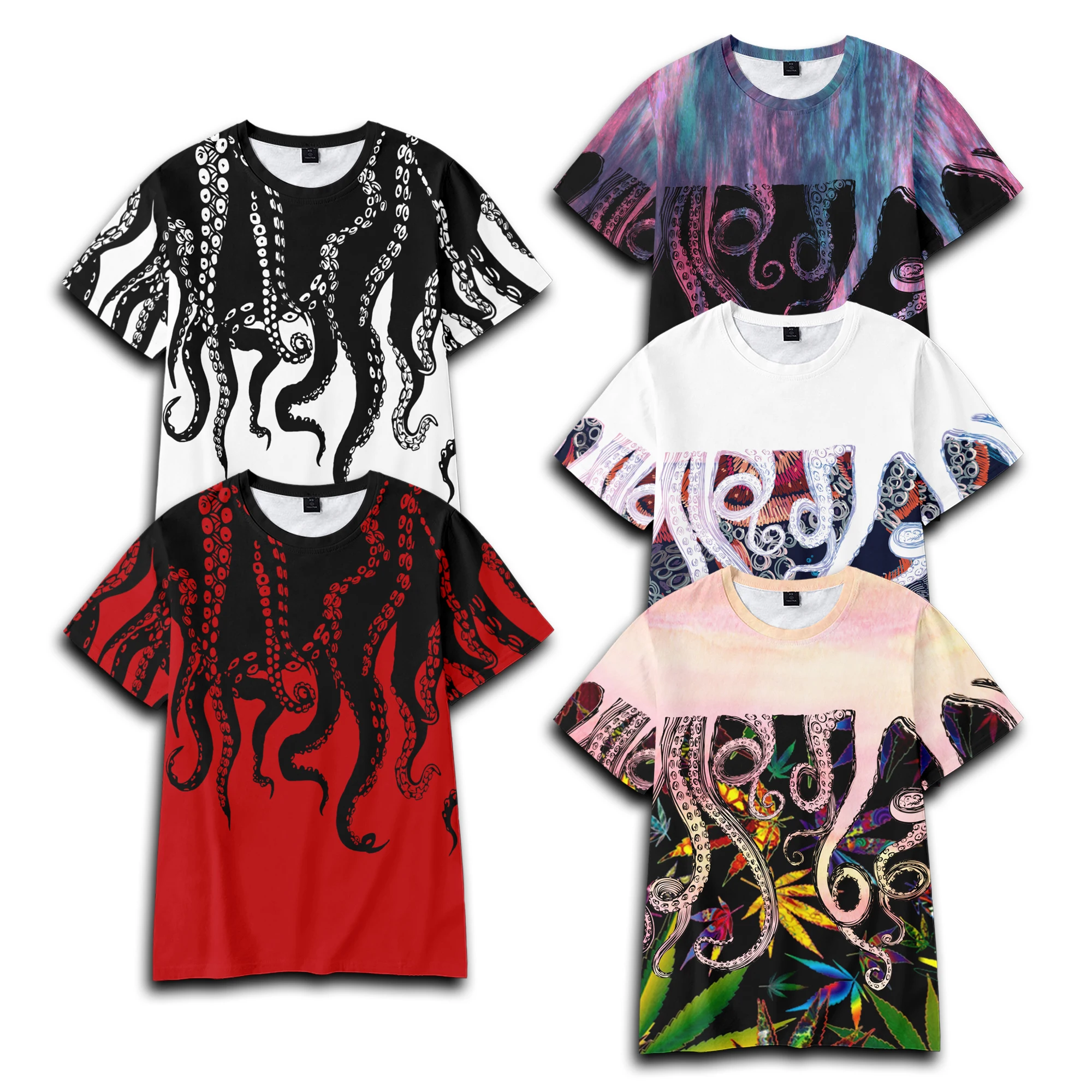 

Octopus Print Loose Japanese Street T-Shirt, Fashion Casual Japanese Harajuku Beach Style Summer Men's and Women's T-Shirt