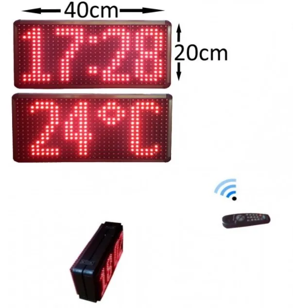 

Двухсторонние цифровые светодиодные часы и термометр, Размер Чехла: 20 см x 40 см, высота цифр: 15 см