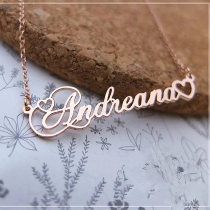 

Personalized Custom Stainless Steel Name Necklace With Double Heart Pendant Gold Chain Handmade Letters Nameplate Choker Jewelry