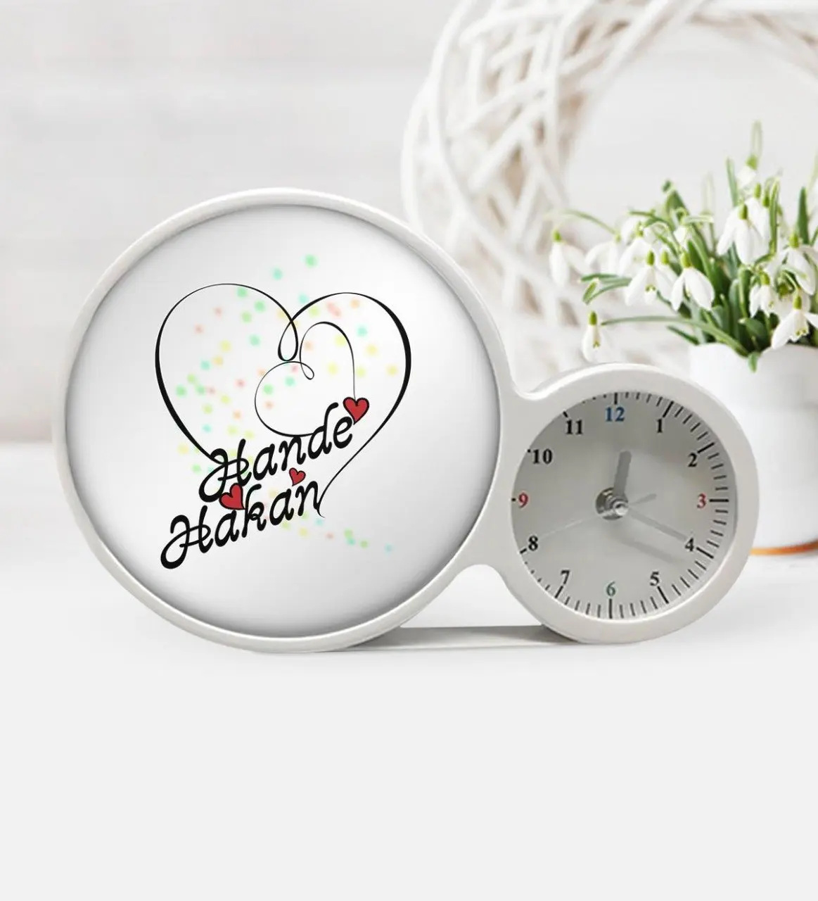 

Персонализированные часы ко Дню Святого Валентина волшебный светодиодный зеркальный каркас-11
