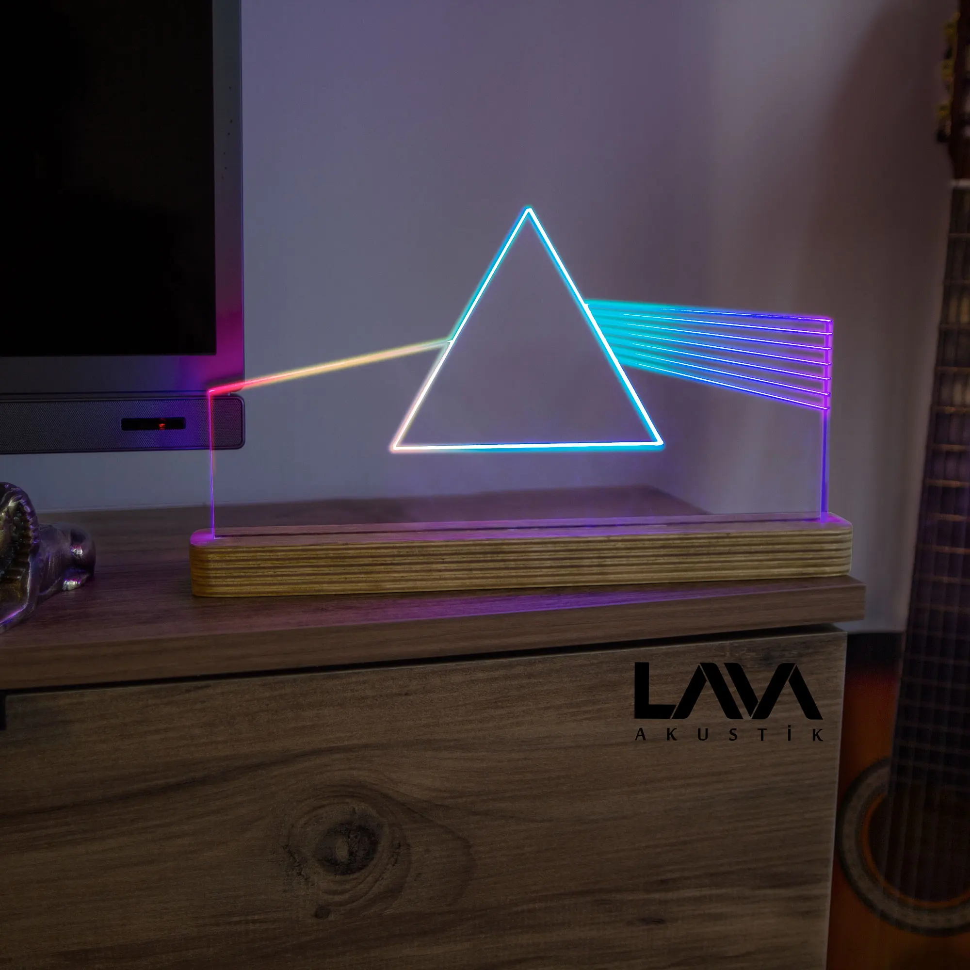 RGB LED Light USB Lamp Remote Full Animation Color Night The Dark Side Of The Moon Newton Prism