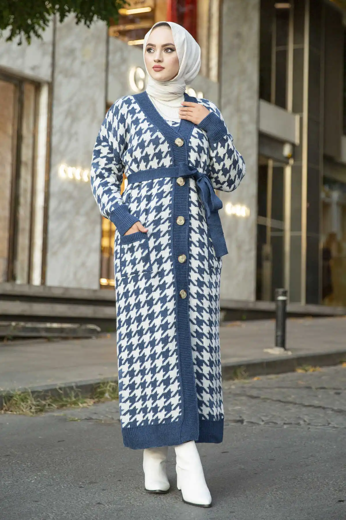 

Crowbar Patterned Knitwear Double Set Turk Modest Wear Autumn Winter Women Outfit Muslim Maxi Dress Turkey Islamic Clothing Abayas