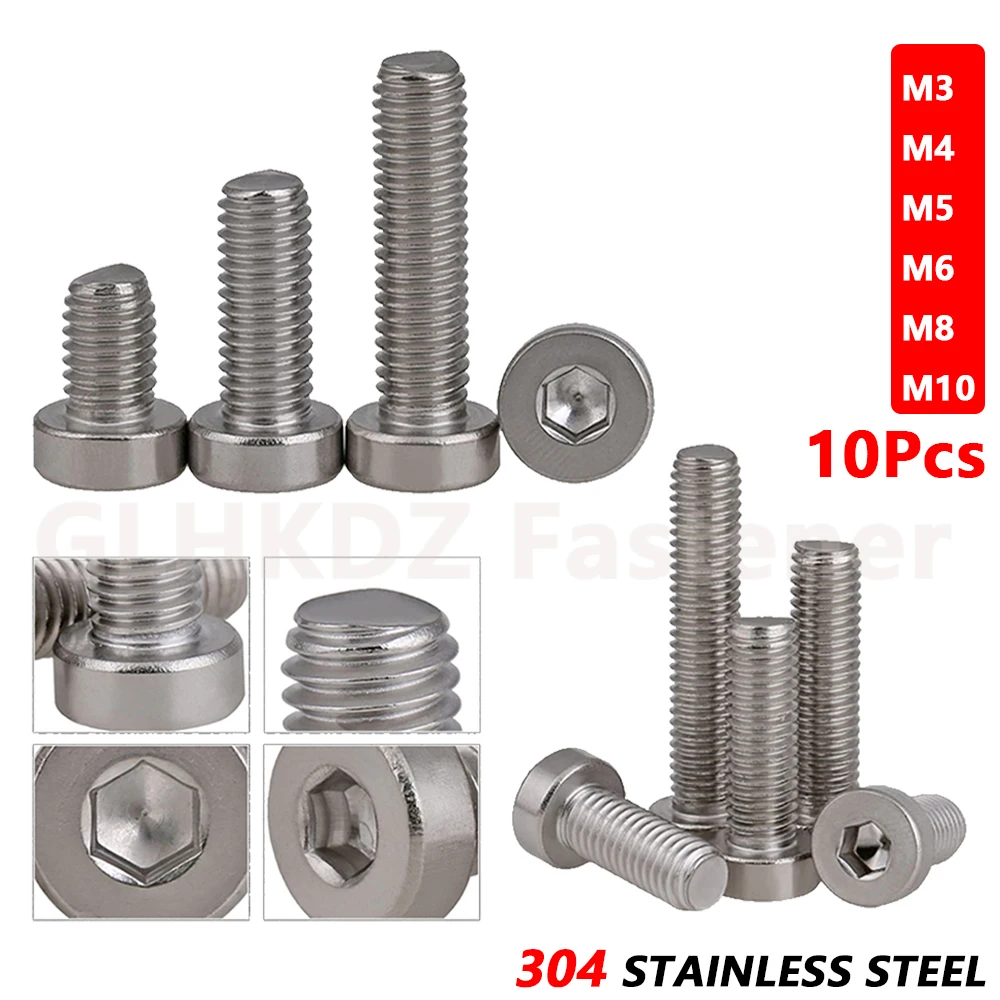 

10pcs M3 M4 M5 M6 M8 M10 Hex Hexagon Socket Thin Low Short Profile Head Allen Cap Bolts Screws 304 A2-70 Stainless Steel DIN7984