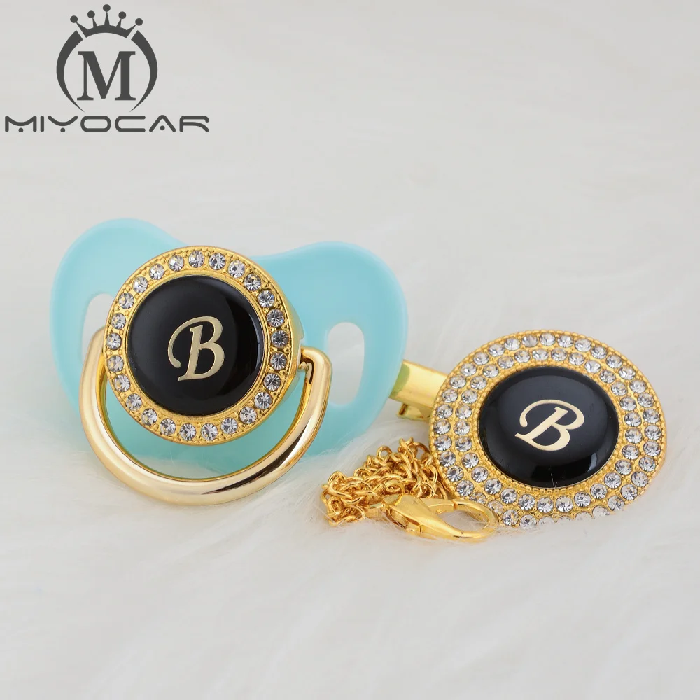 MIYOCAR, золотое, серебряное название, инициалы, Буква B, красивая, шикарная соска и соска, клипса, BPA бесплатно, пустышка, блестящая, уникальный дизайн, LB
