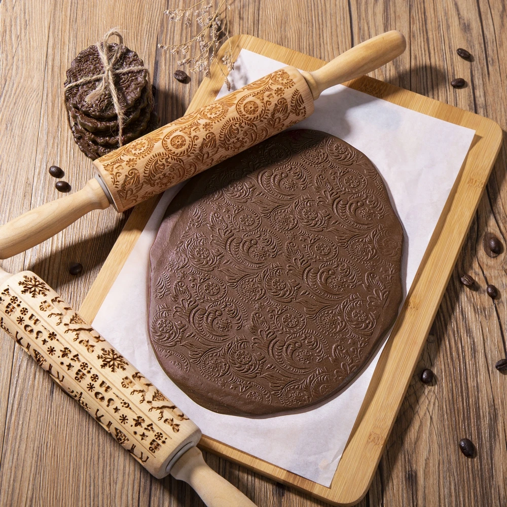 Рождественское тиснение Скалка выпечки печенье лапша фондан пирог