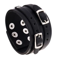 genuine wide leather cuff bracelet for men women classic vintage black punk biker buckle bangle mens bracelet male jewelry