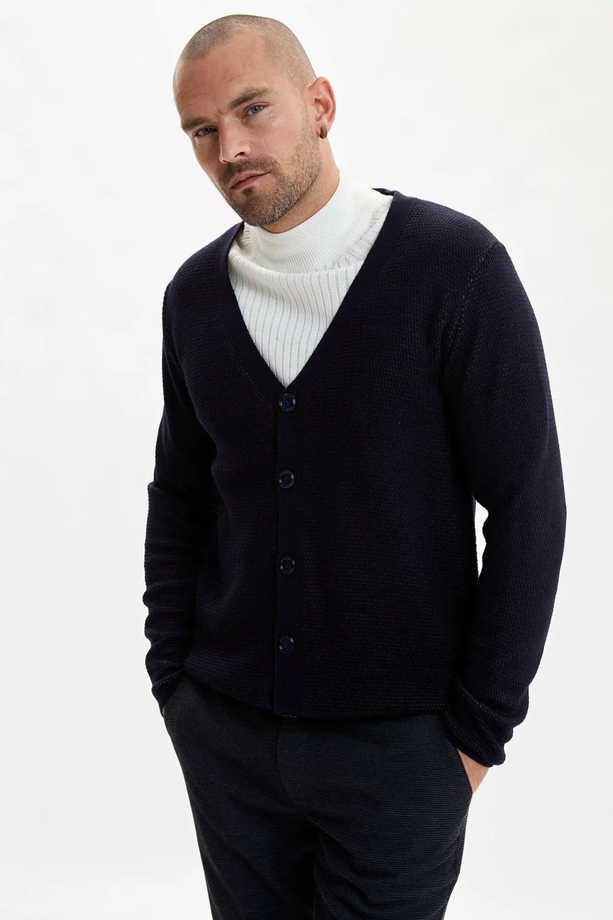 DeFacto модный мужской кардиган с v образным вырезом и отворотом Женский