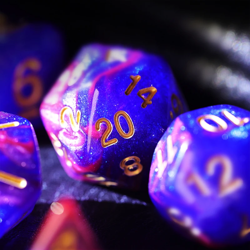 7Pcs/Set Pink and Blue Starry Sky Dice D&ampD COC Polyhedral for Table Game DND MTG RPG |