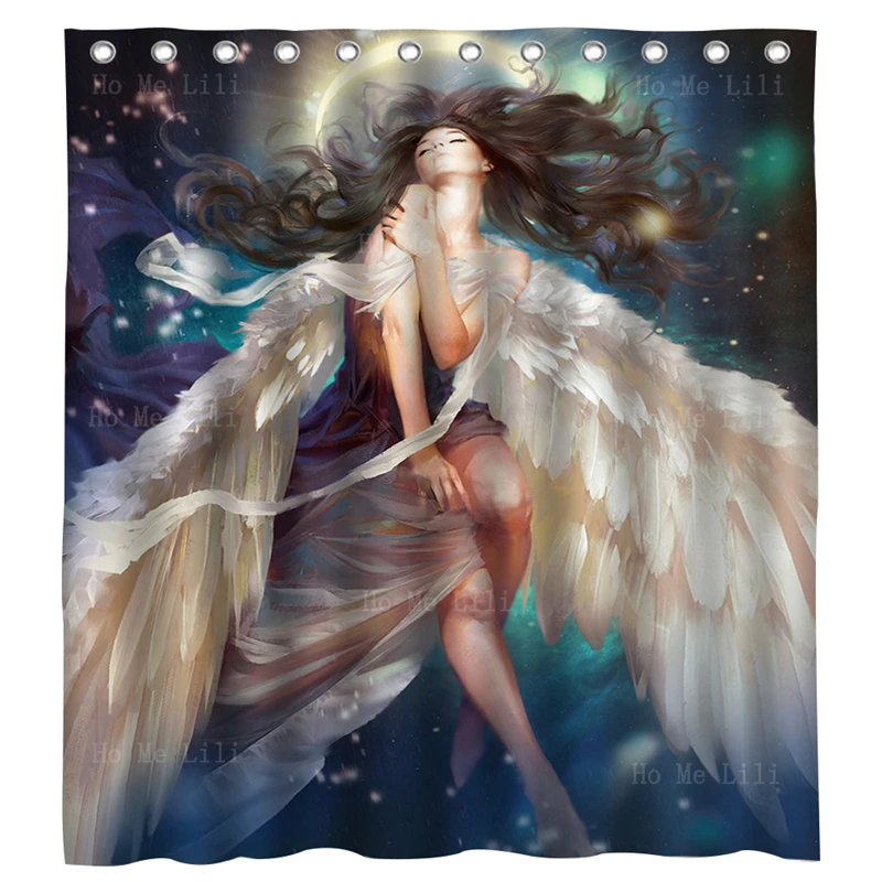 

Guardian Angel Fairies And Fantasy Girl Anime Doves Bird White Luminos Blue Bonito Feather Shower Curtain By Ho Me Lili