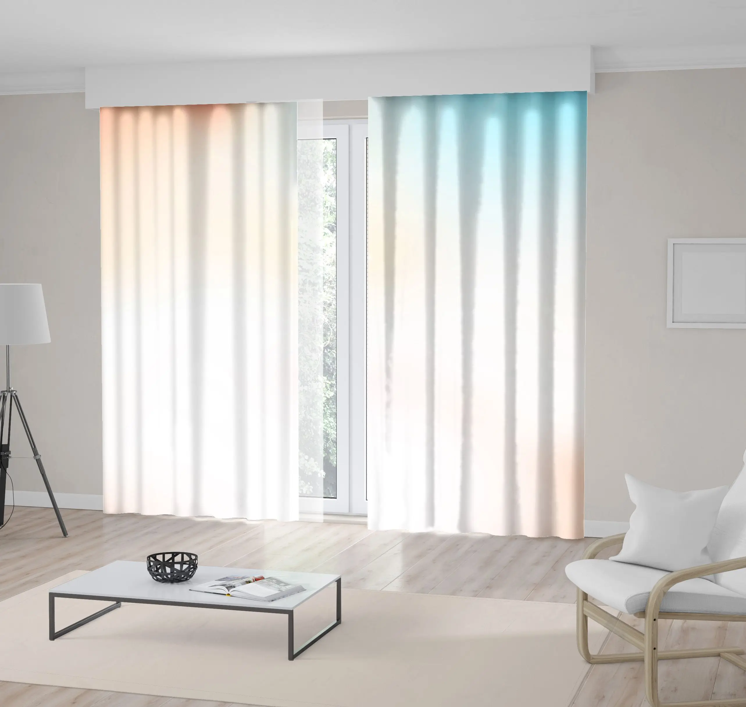 

Curtain Bright Sun Sky Ocean Colorful Background Magical Dreamy Photo Printed Blue Beige Pink