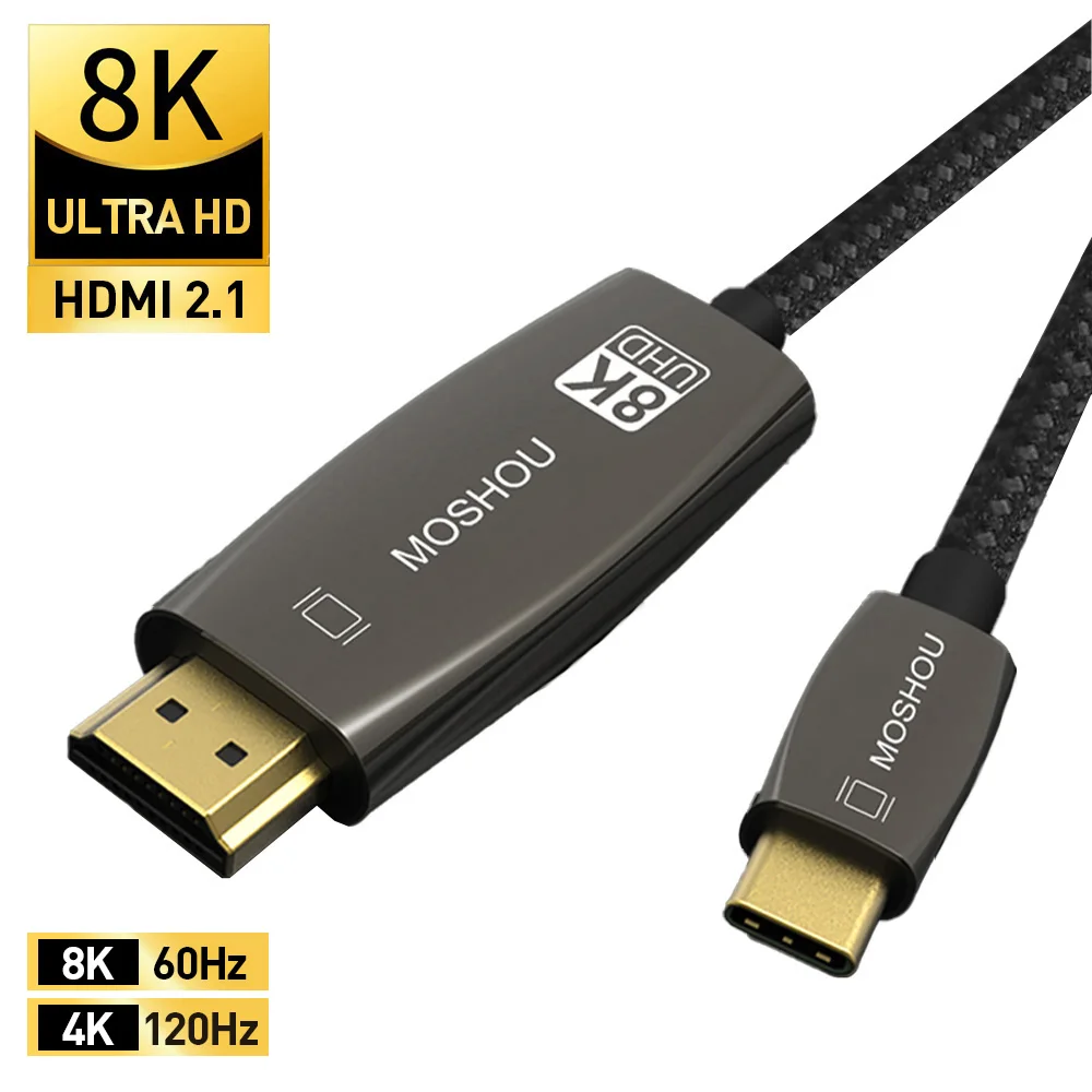 MOSHOU USB C to HDMI 8K 60Hz 4K 120Hz Cable USB Type C to HDMI Adapter USB-C HDMI Thunderbolt 3 Converter for Macbook Samsung