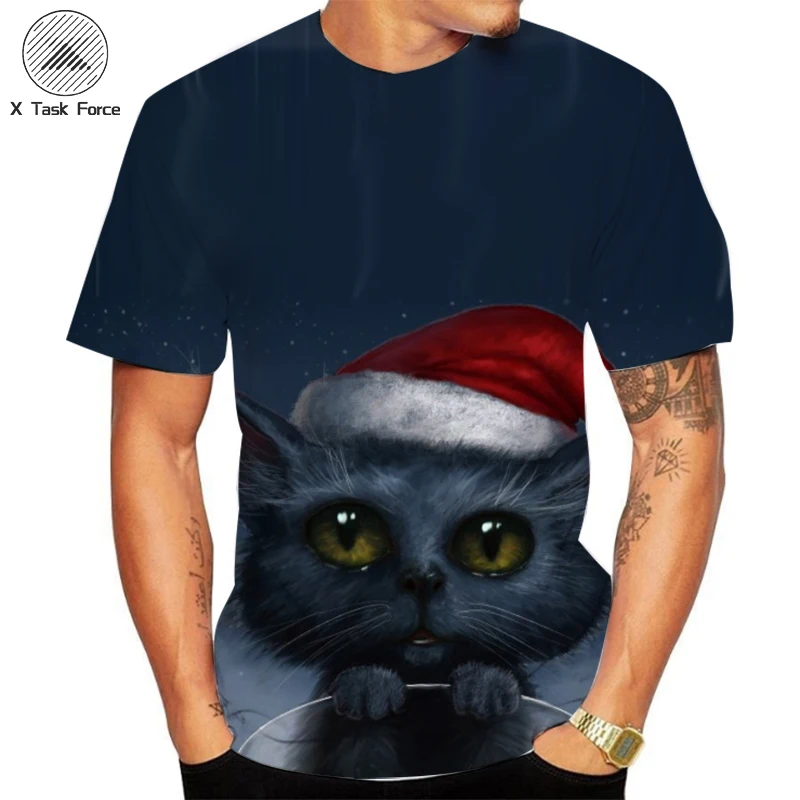

Summer Men's T-shirt 3D digital Printing cute cat Men's and Women's Casual Sports O collar super plus-size shirt Men's shirt
