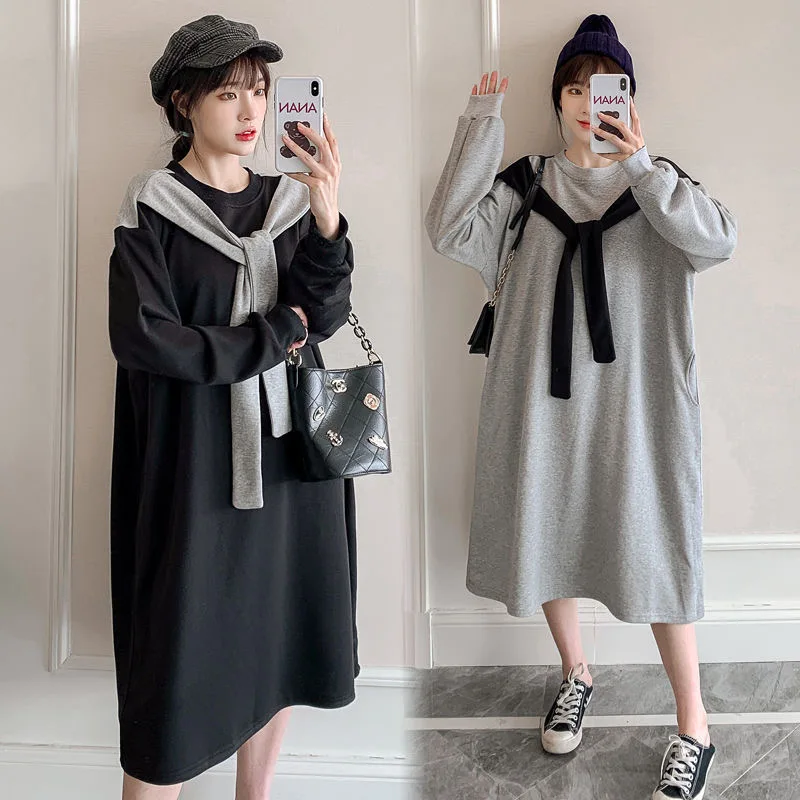 

2021 Hot Lady Korean Large Big Plus Size Fat Women Clothes Long Sleeve Loose Autumn Tops Graphic Long Shawl Hoodie Dresses For W