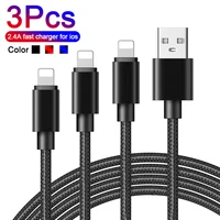 3pcs usb cable for iphone 13 12 pro max 6 7 8 11 xr xs x 2 4a fast charging charger mobile phone data cable for ipad wire cord
