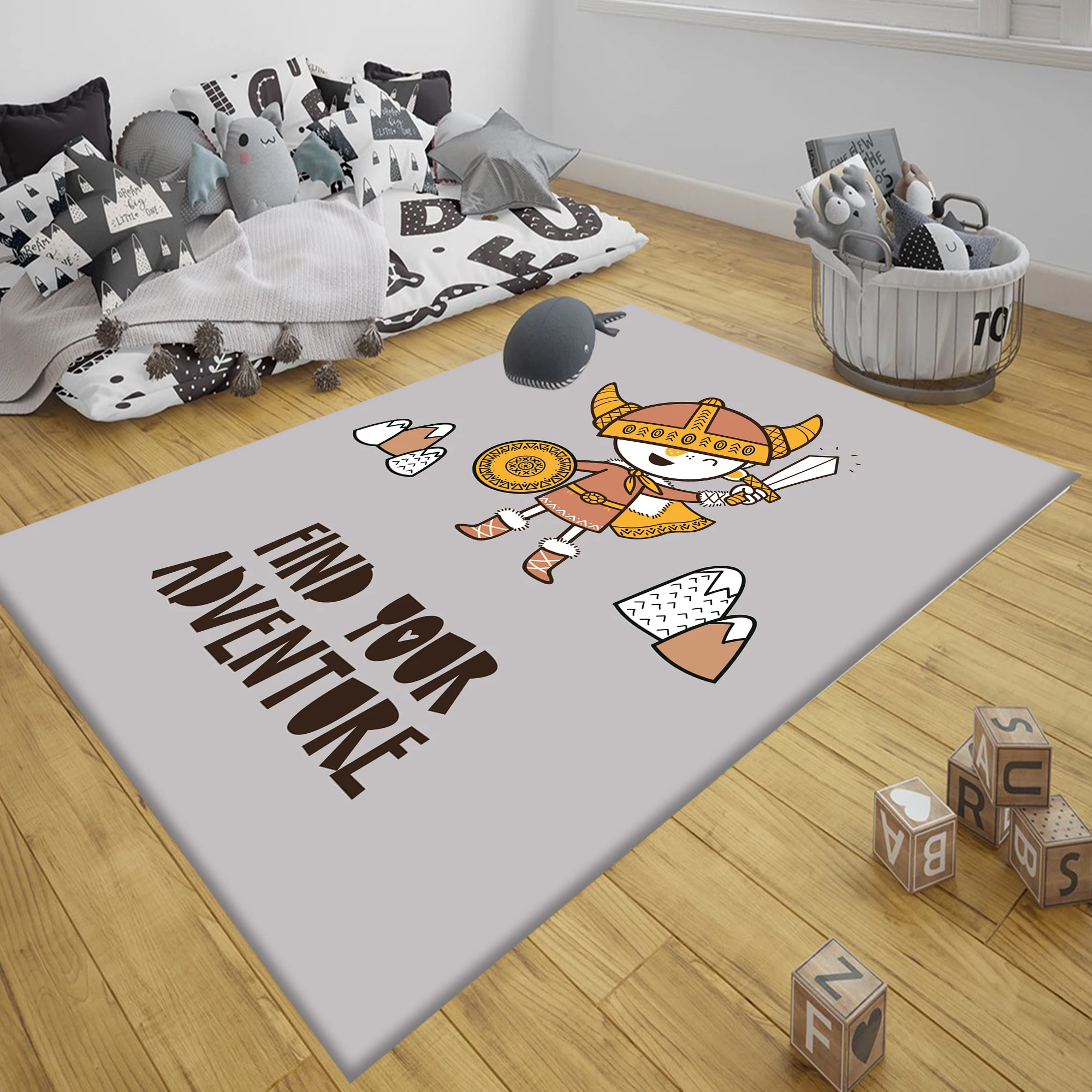 

Else Grey Yellow Viking Adventure Nordic 3d Print Anti Slip Microfiber Children Baby Kids Room Decorative Area Rug Mat Carpet