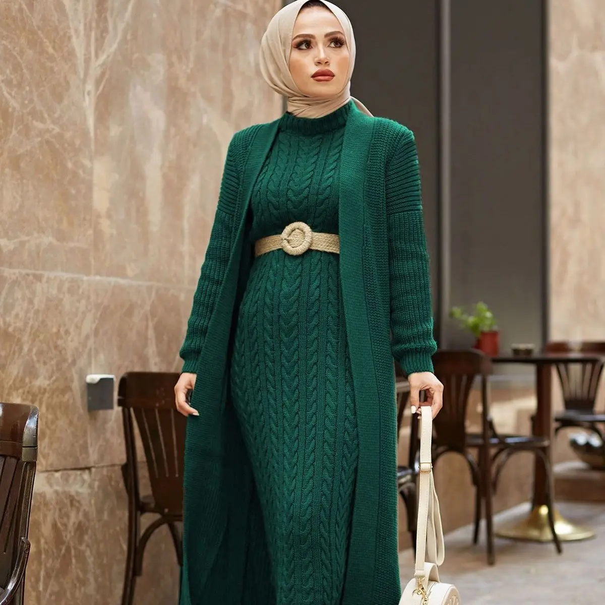 (Доставка 3 дня) женское платье из 2 предметов вязаный костюм длинный кардиган и