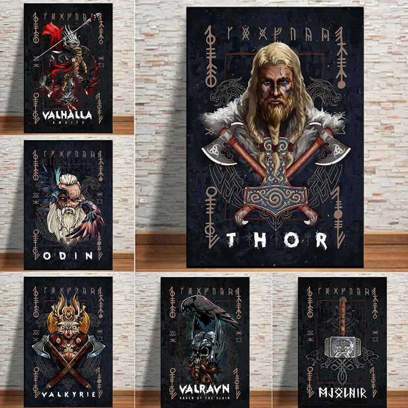 

Norse Mythology Asgard God Canvas Painting Wall Art Odin Thor Posters And Prints For Living Room Modern Home Decor Cuadros
