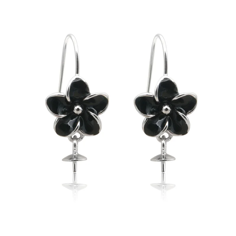 

2pcs 925 Sterling Silver Flower Hook Earring Findings 23x10mm For Half-drilled Beads Handmade DIY