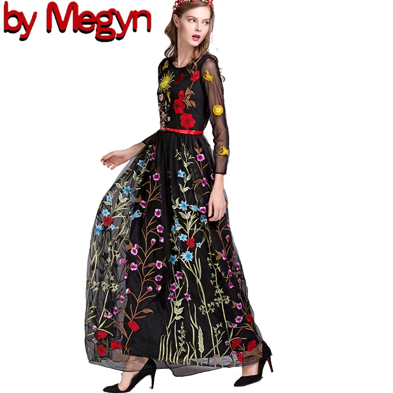 Женское длинное платье с вышивкой Megyn рождественское длинным рукавом