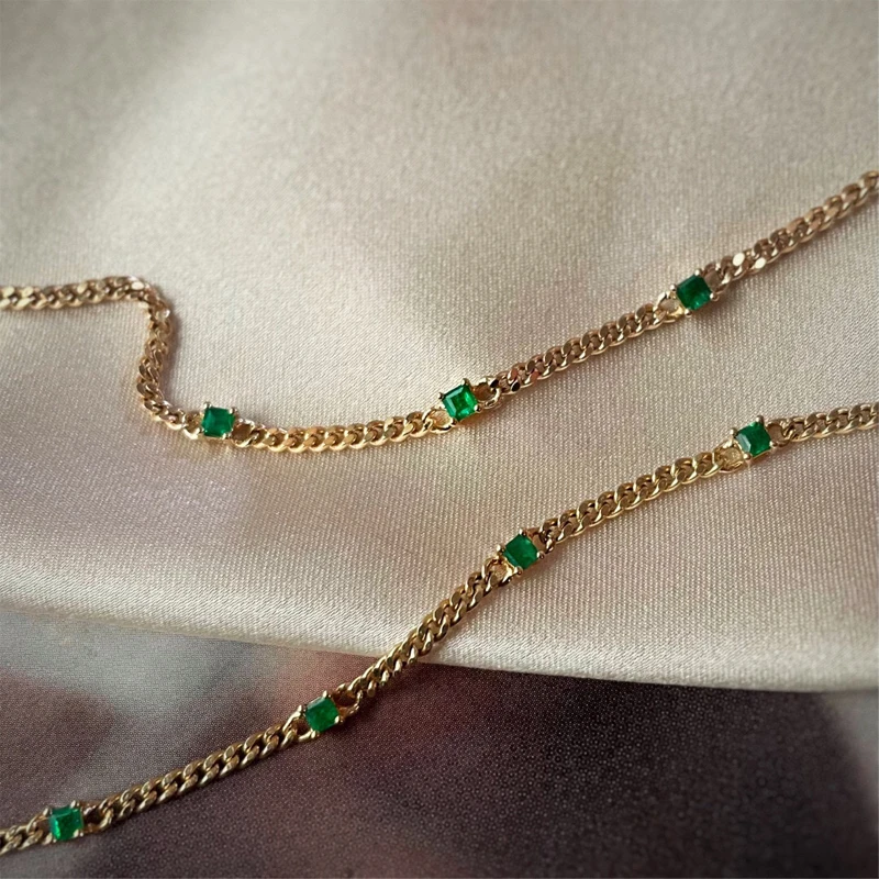 

Aazuo Real 18K Yellow Gold Natrual Emerald Real Diamonds Small Cuban Chain Bracelets For Woman Upscale Trendy Engagement Party