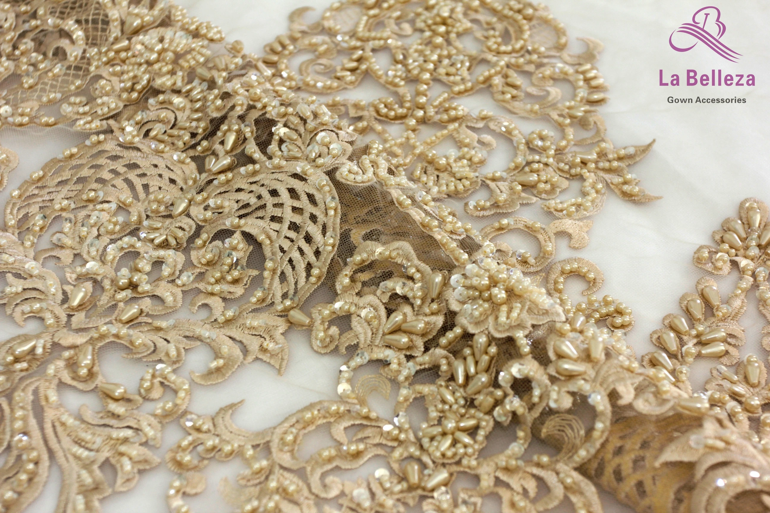 Новая бежевая Двусторонняя кружевная отделка с бусинами и блестками La Beauty 2019
