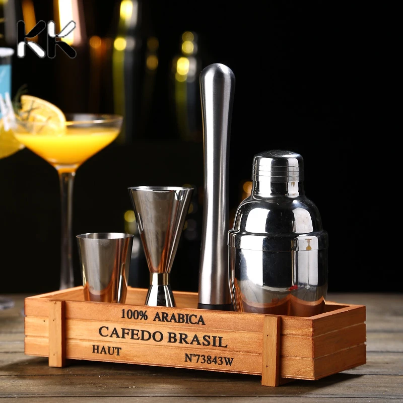 

Bar Cocktail Shaker Set Bartender Tools Shakers Kit Bar Accessories Wooden Cocktail Storage Box Bar Bitter Bottle Decorative Box