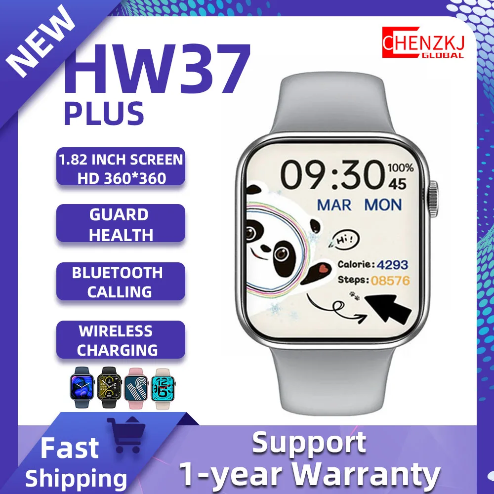 CHENZKJ Original HW37 Plus Smart Watch Men Women Series 7 NFC Wireless Charger Voice Assistant Sport SmartWatch PK IWO13 W37 Pro