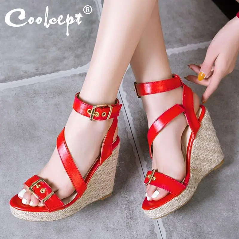 

Coolcept Women Wedges Sandals Fashion Buckle High Heel Summer Shoes Women Platform Office Lady Party Wedding Footwear Size 34-43