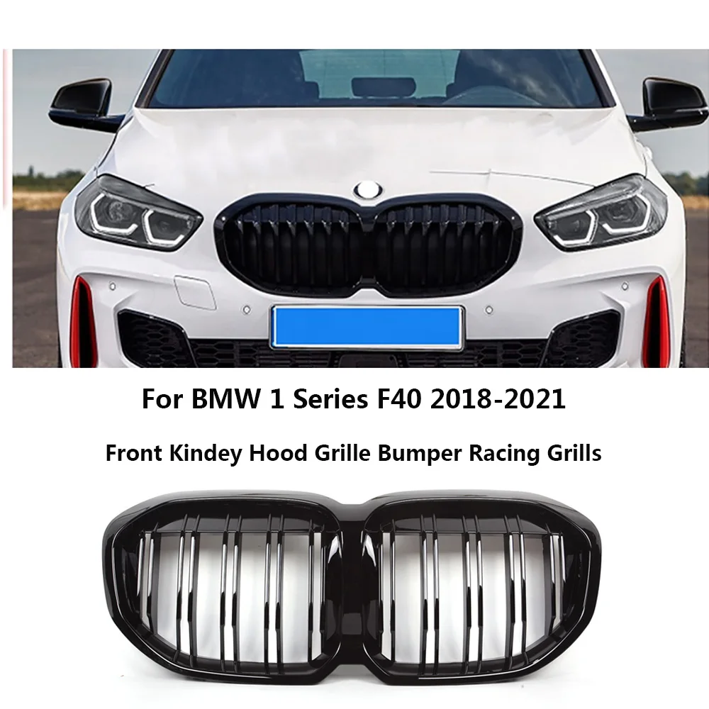 

Dual Slat Gloss Black Front Kindey Hood Grille Bumper Racing Grills For BMW 1 Series F40 2018-2021 Hatchback Car Accessories