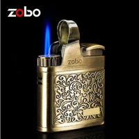 creative retro embossed butane gas lighter blue flame metal windproof cigarette cigar lighter mini torch jet lighters