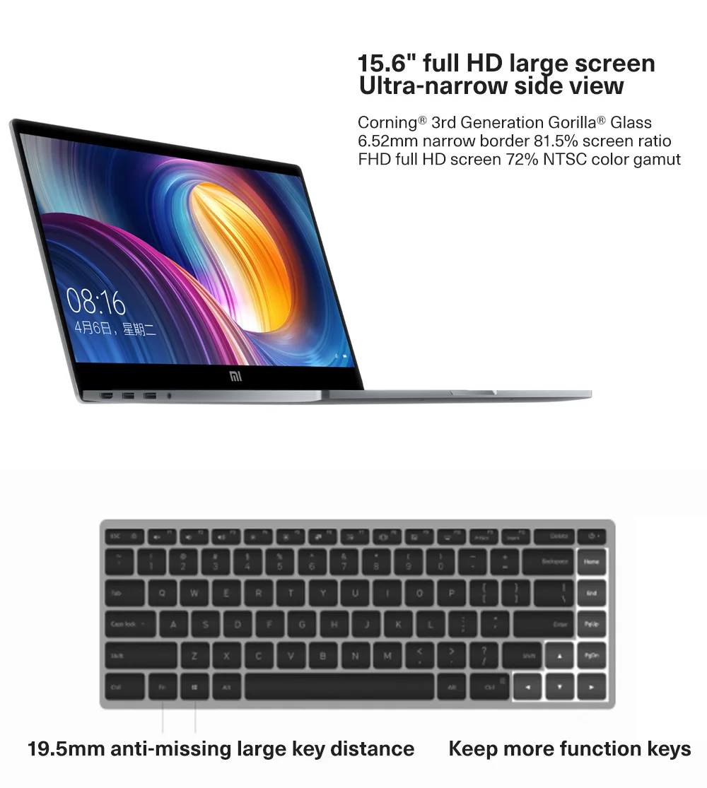 Ноутбук Xiaomi Pro 15,6 Intel i5-8250U/I7-8550U 16 Гб ram DDR4 GeForce MX150 256 ГБ ssd 2 Гб Распознавание отпечатков пальцев