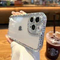luxury diamonds camera lens protection clear shockproof case for iphone 13 12 11 pro max rhinestone bumper silicone cover