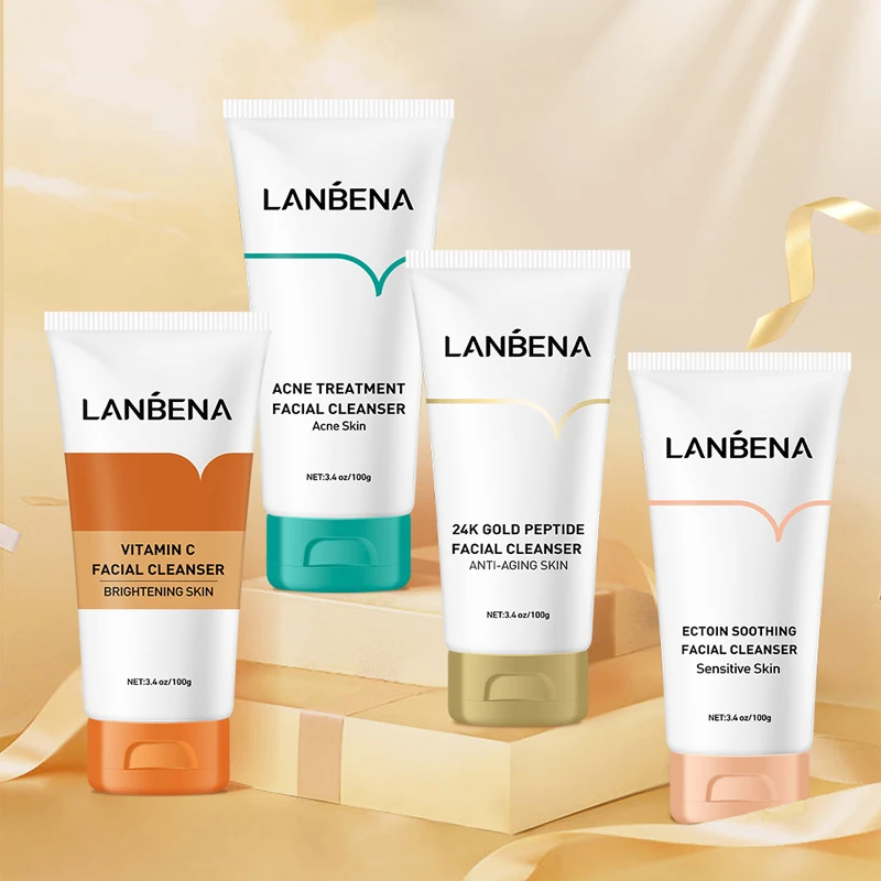 

LANBENA Facial Cleanser 24k Gold Peptide Anti-Aging Dense Foam Unclog Firming Anti-oxidant Face Wash Grease Dirt Skin Care 100g